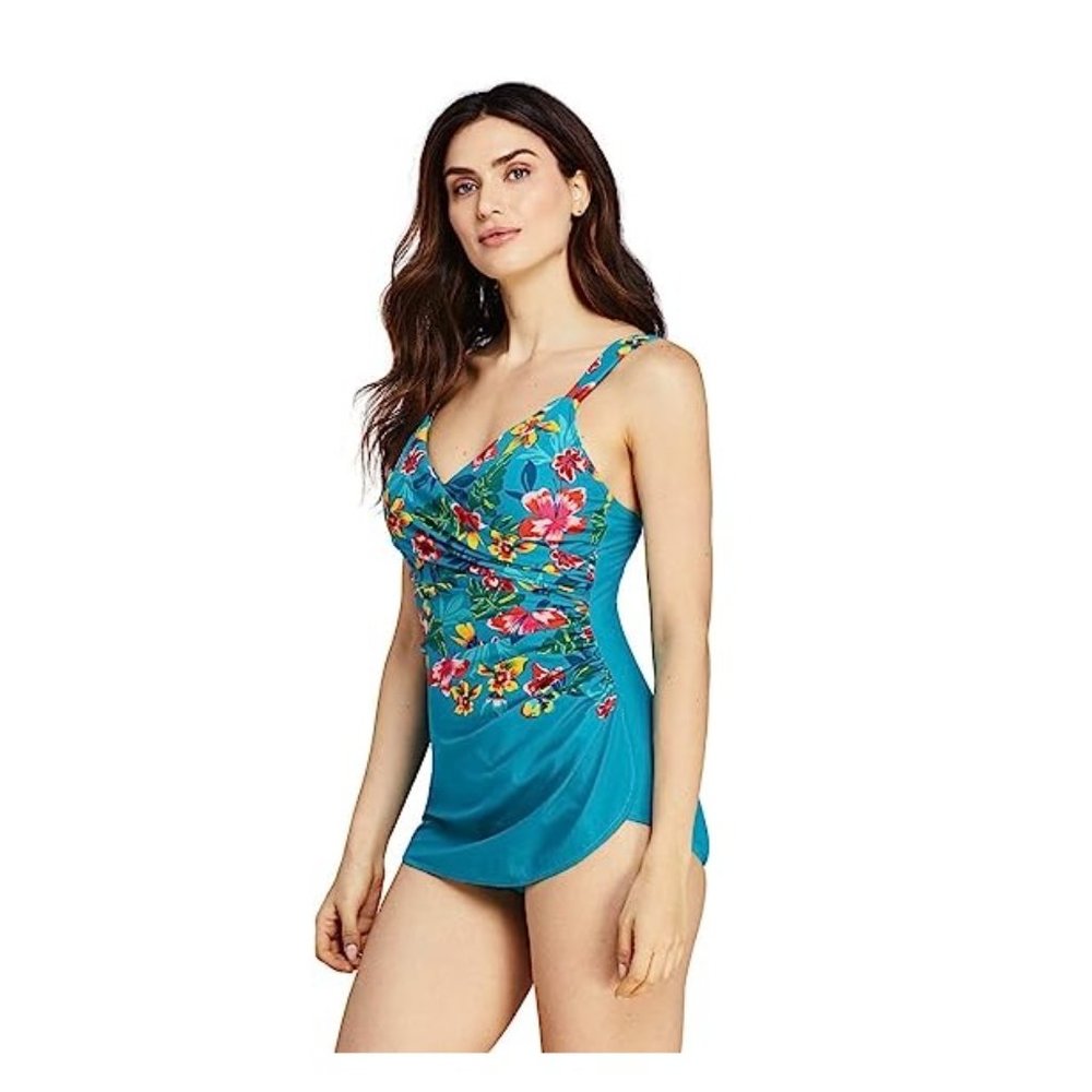 NWT Lands End Women's Slender V-Neck Tunic 1 Piece Teal Size 20W $150 3e83